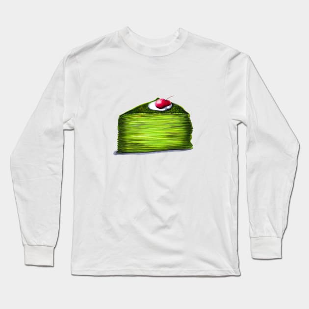 Green Cherry Crepe Cake, Long Sleeve T-Shirt by Svetlana Pelin